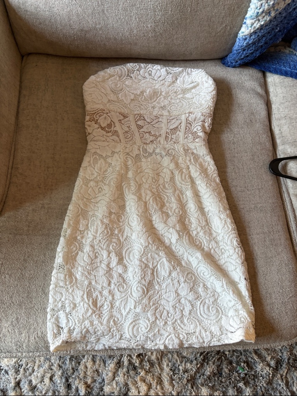 Strapless Lace Sheath Dress in Ivory